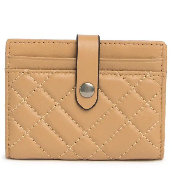 KURT GEIGER LONDON Quilted Leather Bifold Card Wallet in Camel - Picture 1 of 6